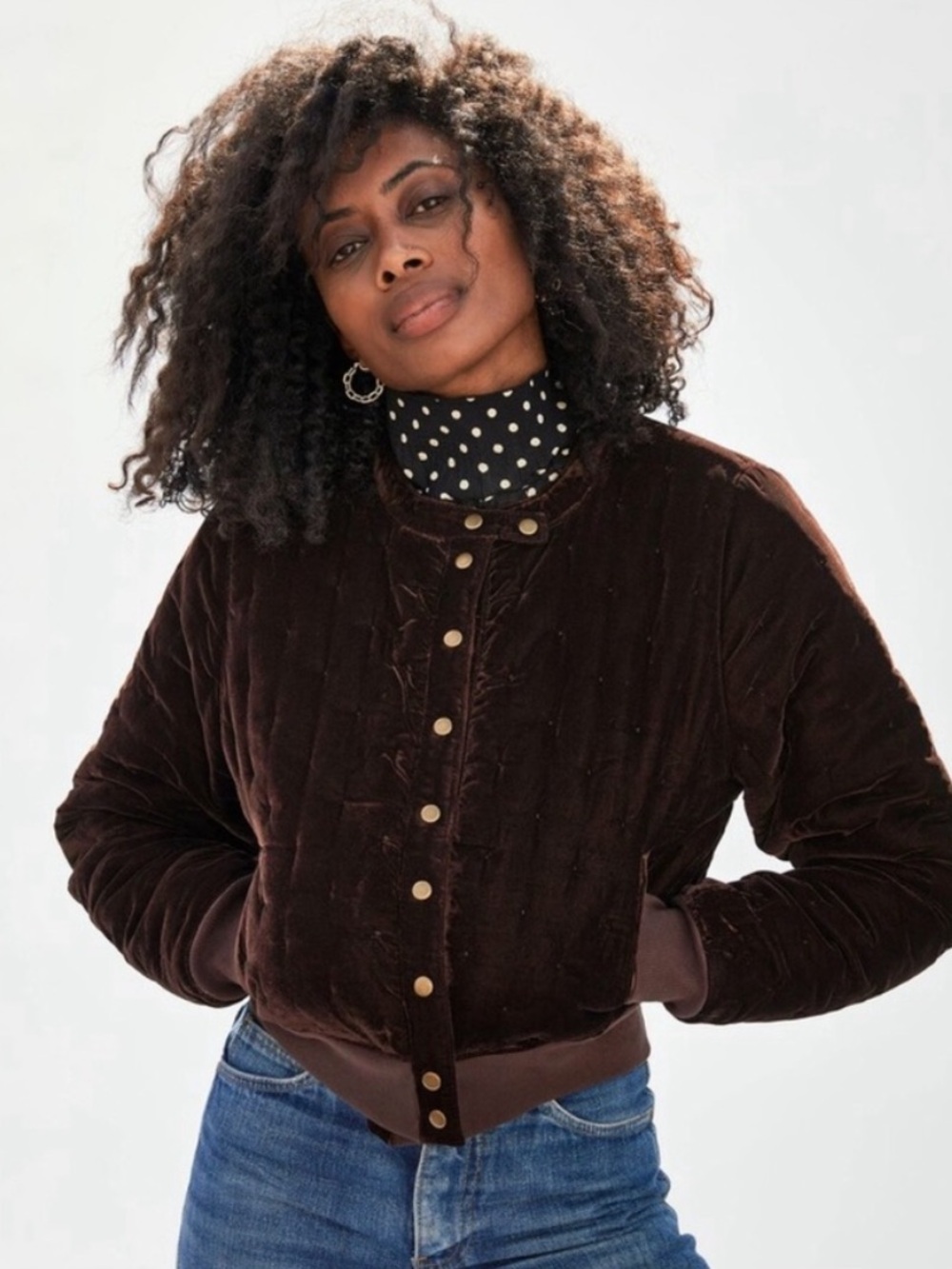 Clare V. Brown Quilted Bomber Jacket M